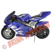 2 takt - Minibike Pocketbike 49cc blauw met witte vlammen - KXD 008 blauw/wit